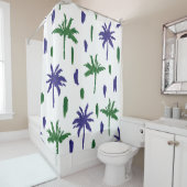 Navy Blue Green Palm Muster Duschvorhang (Beispiel)
