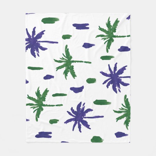 Navy Blue Green Palm Muster Fleecedecke (Vorderseite)