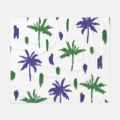 Navy Blue Green Palm Muster Fleecedecke (Vorderseite (Horizontal))
