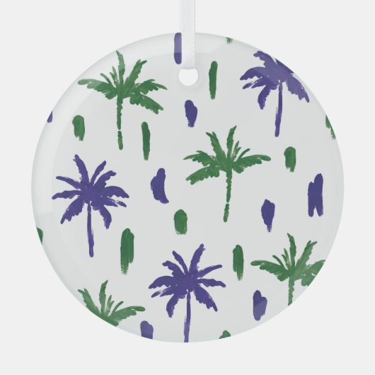 Navy Blue Green Palm Muster Ornament Aus Glas (Vorderseite)