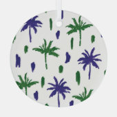 Navy Blue Green Palm Muster Ornament Aus Glas (Rückseite)