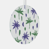 Navy Blue Green Palm Muster Ornament Aus Glas (Vorderseite Rechts)