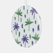 Navy Blue Green Palm Muster Ornament Aus Glas (Vorderseite links)
