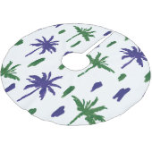 Navy Blue Green Palm Muster Polyester Weihnachtsbaumdecke (Schrägansicht)