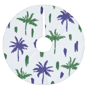 Navy Blue Green Palm Muster Polyester Weihnachtsbaumdecke