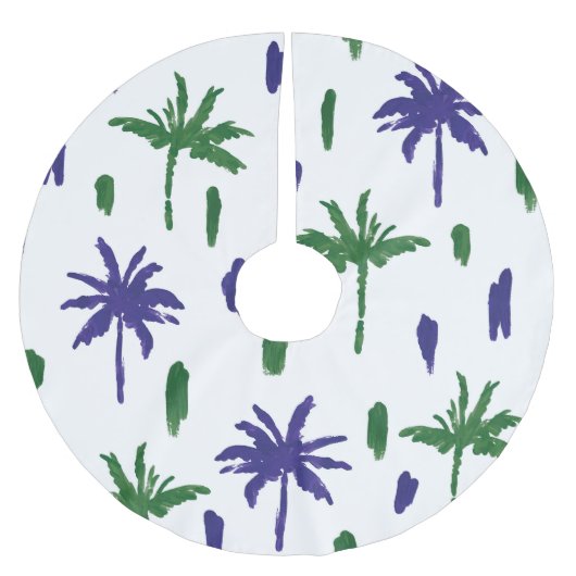 Navy Blue Green Palm Muster Polyester Weihnachtsbaumdecke (Vorderseite)