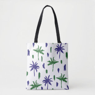 Navy Blue Green Palm Muster Tasche