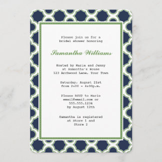 Navy Blue & Green Quatrefoil Brautparty Einladung