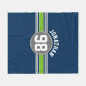 Navy Blue Green Sports Jersey Streifen Name Number Fleecedecke (Vorderseite (Horizontal))