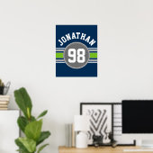 Navy Blue Green Sports Jersey Streifen Name Number Poster (Heimbüro)