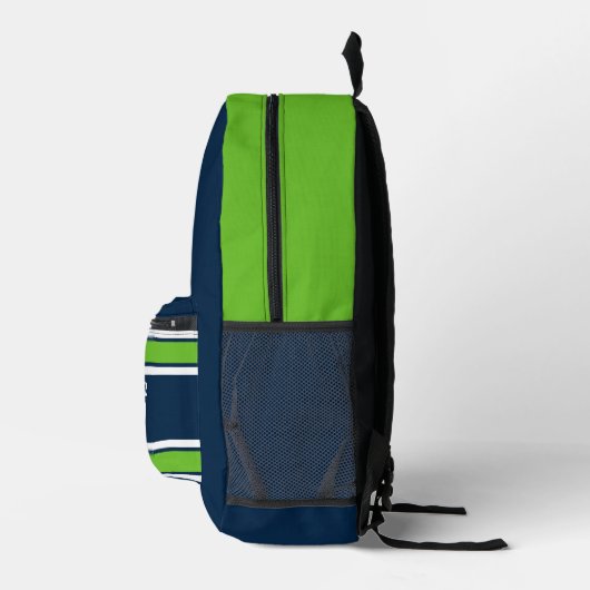 Navy Blue Green White Sports Strip Jersey Team Bedruckter Rucksack (Rechts)