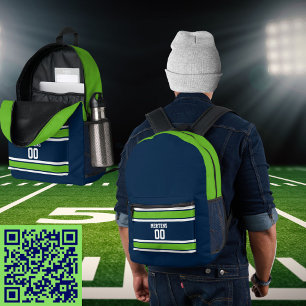 Navy Blue Green White Sports Strip Jersey Team Bedruckter Rucksack