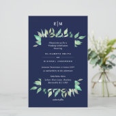 Navy Blue Greenery Blätter Budget Hochzeit Einladu (Stehend Vorderseite)