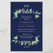 Navy Blue Greenery Blätter Budget Hochzeit Einladu (Vorderseite)