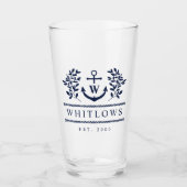 Navy Blue Greenery Nautical Monogram Lake House Glas (Vorderseite)