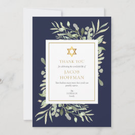 Navy Blue Greenery Star von David Jewish Funeral T Dankeskarte