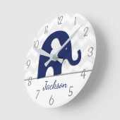 Navy Blue Grey Elephant Kinderzimmer Wall Clock Runde Wanduhr (Winkel)