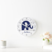 Navy Blue Grey Elephant Kinderzimmer Wall Clock Runde Wanduhr (Zuhause)