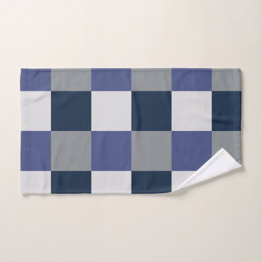 Navy Blue Grey White Checkerboard Muster Badhandtuch Set (Handtuch)
