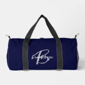 Navy Blue Grey White Script Monogram Duffle Bag (Vorderseite)