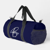 Navy Blue Grey White Script Monogram Duffle Bag (Rechte Ecke)