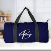 Navy Blue Grey White Script Monogram Duffle Bag