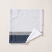 Navy Blue Grey White Stripe Crosshatch Badhandtuch Set (Waschlappen)