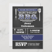 Navy Blue GRILLEN Birthday Chalkboard Einladung (Vorderseite)