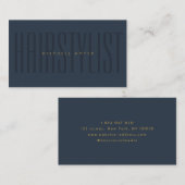Navy Blue Hair Stylist Typografy Minimalist Visitenkarte (Vorne/Hinten)