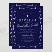 Navy Blue Hand Drawn Baptism Invitation Einladung (Vorne/Hinten)