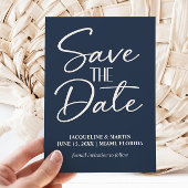 Navy Blue Hand Letted Script Wedding Save The Date