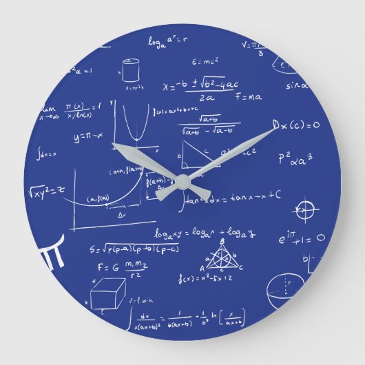 Navy Blue Handgeschriebene Formeln als Mathe Große Wanduhr (Vorderseite)