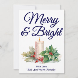 Navy Blue Handgeschriebenes Skript Merry & Bright Feiertagskarte