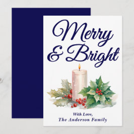 Navy Blue Handgeschriebenes Skript Merry & Bright Feiertagskarte