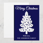 Navy Blue Handgeschriebenes Skript Weihnachtsbaum Feiertagskarte (Vorne/Hinten)