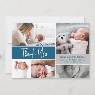 Navy Blue Handschrift Foto Collage Baby Shower Dankeskarte