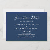 Navy Blue Handschriftlich Save the Date (Rückseite)