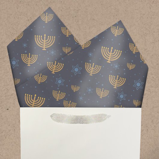 Navy Blue Hanukkah Menorah Star von David Pattern Seidenpapier