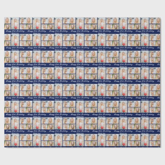 Navy Blue Happy Birthday Photo Collage Geschenkpapier (Flach)