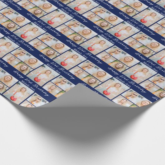 Navy Blue Happy Birthday Photo Collage Geschenkpapier (Ecke)