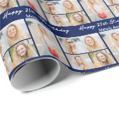 Navy Blue Happy Birthday Photo Collage Geschenkpapier (Rolleneckpunkt)