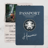 Navy Blue Hawaii Passport Save the Date (Vorne/Hinten)