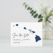 Navy Blue Hawaii Staat Karte QR-Code Save the Date (Stehend Vorderseite)
