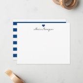 Navy Blue Heart Feminine Script Girly Niedlich Str Mitteilungskarte (Vorderseite/Rückseite Beispiel)