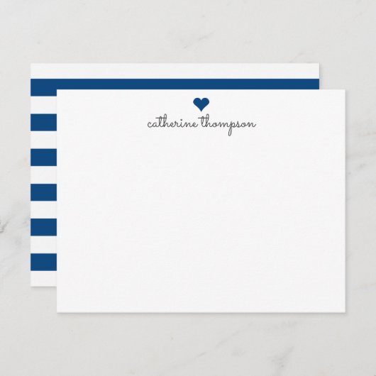 Navy Blue Heart Feminine Script Girly Niedlich Str Mitteilungskarte (Vorne/Hinten)