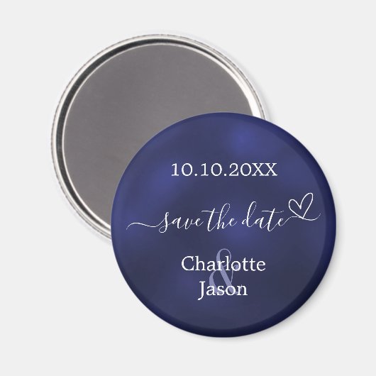 Navy blue heart wedding Save the Date Magnet (Vorderseite/Rückseite)