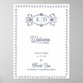 Navy Blue Heirloom Crest Monogram Wedding Welcome  Poster (Vorne)