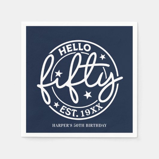 Navy Blue Hello 50. Geburtstag Serviette (Vorderseite)