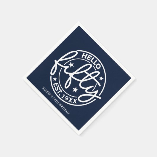 Navy Blue Hello 50. Geburtstag Serviette (Ecke)