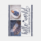 Navy Blue Hello World Monogram Baby Stat Fleecedecke (Vorderseite)